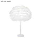 Minimalist 1-Head White Oval Table Lamp - Layered Feather Night Light 12/16 Width