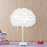 Minimalist 1-Head White Oval Table Lamp - Layered Feather Night Light 12/16 Width / 12