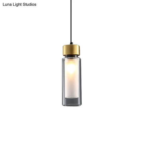 Minimalist 1-Light Brass Pendant Lamp With Clear And White Inner Glass Shade