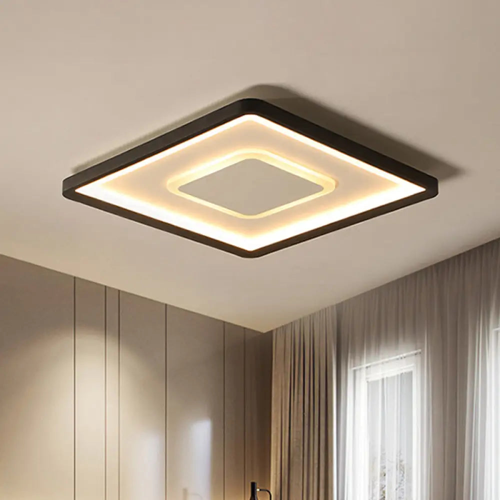 Minimalist 2-Layer Black Acrylic Flush Light Fixture - 16/19.5 Inch Square Led Ceiling Mount Lamp In