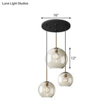 Minimalist 3-Light Pendant With Amber Glass Shade And Black Finish