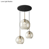 Minimalist 3-Light Pendant With Amber Glass Shade And Black Finish