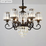 Minimalist 3-Tier Black Crystal Chandelier - 3/6 Lights With Conical Shade