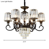 Minimalist 3-Tier Black Crystal Chandelier - 3/6 Lights With Conical Shade