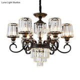 Minimalist 3-Tier Black Crystal Chandelier - 3/6 Lights With Conical Shade