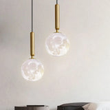 Minimalist 3D Printed Moon Pendant Light - Creative Metal Hanging Lamp Gold