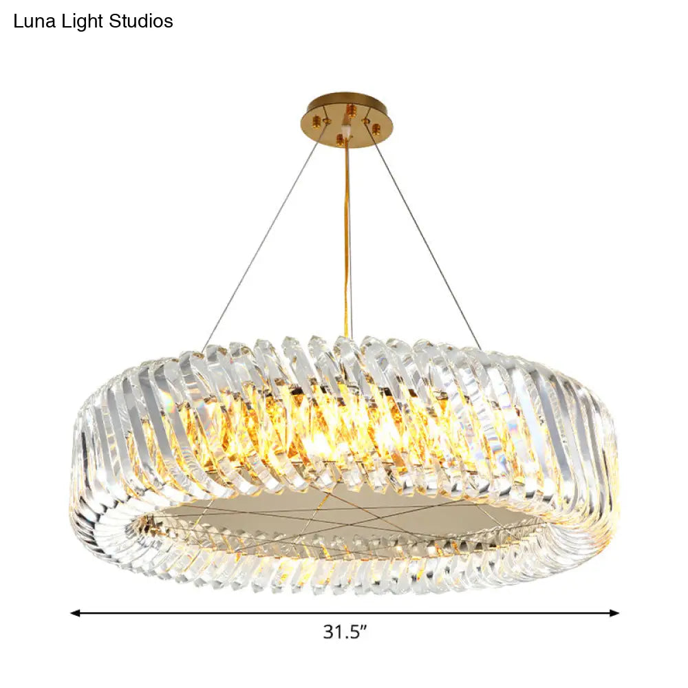 Minimalist 4/8/12-Light Gold Drum Pendant With Clear K9 Crystal Chandelier Fixture
