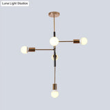 Minimalist 5-Light Metal Linear Chandelier - Brass Hanging Lamp For Living Room