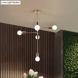 Minimalist 5-Light Metal Linear Chandelier - Brass Hanging Lamp For Living Room