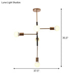 Minimalist 5-Light Metal Linear Chandelier - Brass Hanging Lamp For Living Room