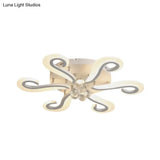 Minimalist 6-Head Acrylic Led Semi Flush Light With Crystal Droplet - White Finish