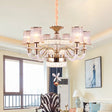Minimalist 6-Head Gold Chandelier Lamp | Empire Shape Ridge Glass Hanging Light Fixture