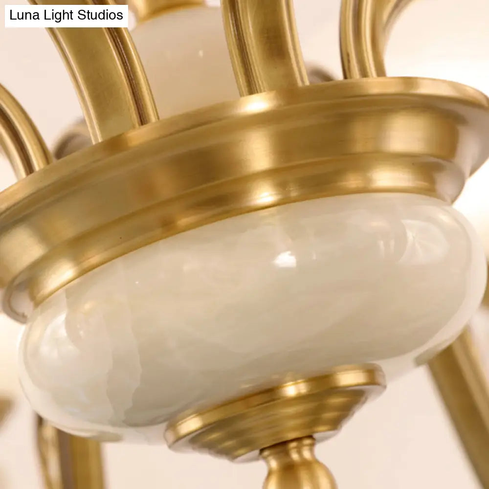 Minimalist 6-Light Bell Pendant Chandelier In Gold With Frosted White Glass