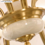 Minimalist 6-Light Bell Pendant Chandelier In Gold With Frosted White Glass