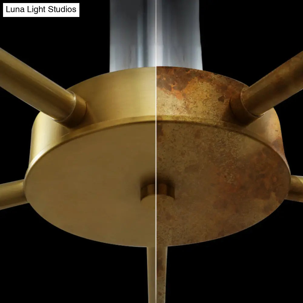 Minimalist 6-Light Bell Pendant Chandelier In Gold With Frosted White Glass