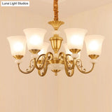 Minimalist 6-Light Bell Pendant Chandelier In Gold With Frosted White Glass