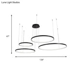 Minimalist Acrylic Chandelier Light - Black Circular Pendant Fixture (1/2/3 Lights) In White/Warm