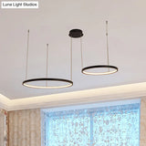 Minimalist Acrylic Chandelier Light - Black Circular Pendant Fixture (1/2/3 Lights) In White/Warm