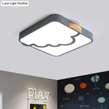 Minimalist Acrylic Led Ceiling Flush Mount In Grey/White/Green With Wood Detail