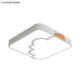 Minimalist Acrylic Led Ceiling Flush Mount In Grey/White/Green With Wood Detail