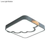 Minimalist Acrylic Led Ceiling Flush Mount In Grey/White/Green With Wood Detail