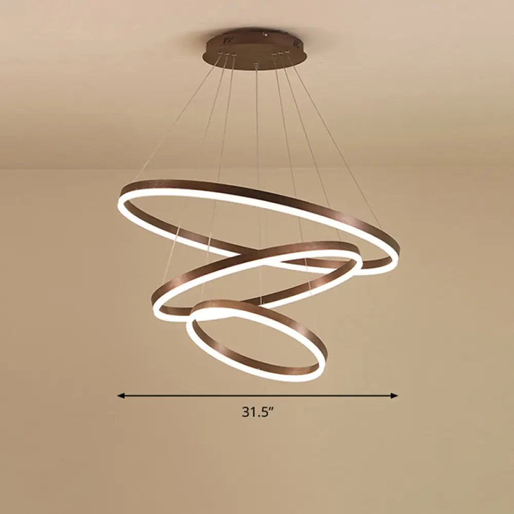 Minimalist Acrylic Loop Chandelier Led Suspension Light - Elegant Coffee Finish / 3 Tiers 31.5’