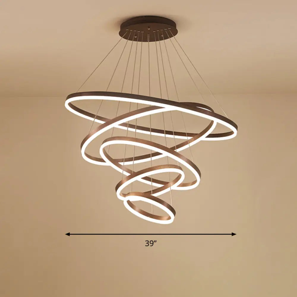 Minimalist Acrylic Loop Chandelier Led Suspension Light - Elegant Coffee Finish / 5 Tiers 39’