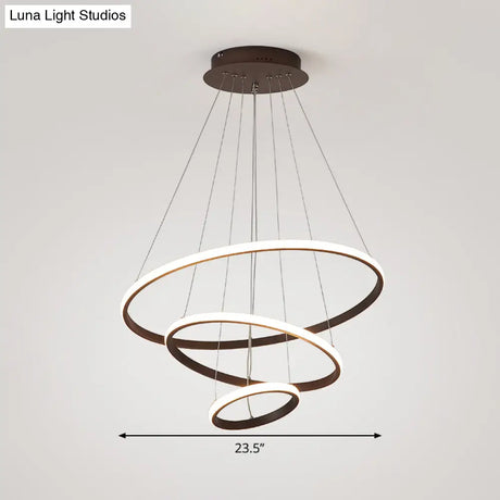 Minimalist Acrylic Ring Pendant Light Coffee Chandelier Lamp Warm/White 8’ + 16’/16’ +