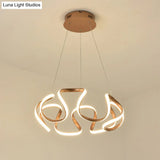 Minimalist Aluminum Led Coffee Twisted Linear Chandelier Pendant Ceiling Light In Warm/White