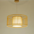 Minimalist Bamboo Drum Pendant Ceiling Light - Wood Finish Ideal For Restaurants / 12.5