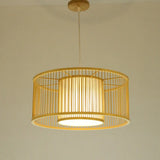 Minimalist Bamboo Drum Pendant Ceiling Light - Wood Finish Ideal For Restaurants / 12.5