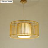 Minimalist Bamboo Drum Pendant Ceiling Light - Wood Finish Ideal For Restaurants