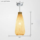 Minimalist Bamboo Pendant Light: Criss-Crossed Woven Design | Restaurant Hanging Light In Wood