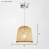 Minimalist Bamboo Pendant Light: Criss-Crossed Woven Design | Restaurant Hanging Light In Wood
