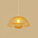 Minimalist Bamboo Woven Hanging Lamp For Restaurants - 1 Bulb Wood Suspension Lighting / C