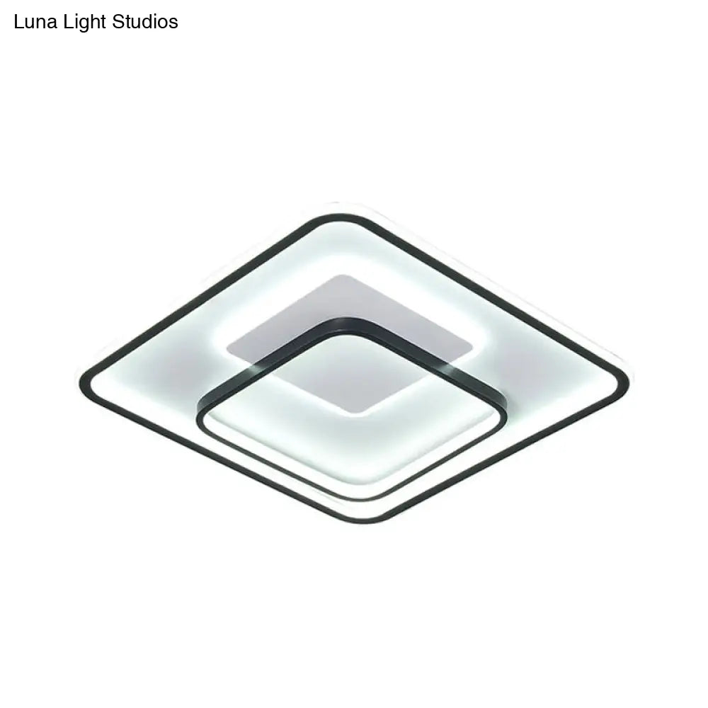 Minimalist Bedroom Led Ceiling Lamp: Multi - Square/Round/Rectangle Flush Light In Black Or White