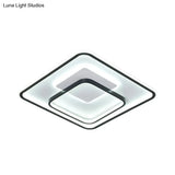 Minimalist Bedroom Led Ceiling Lamp: Multi - Square/Round/Rectangle Flush Light In Black Or White