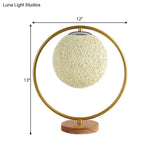 Minimalist Beige/Red Sphere Desk Lamp With Single Fabric Head And Round Frame Design