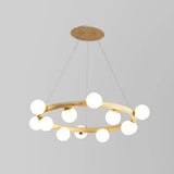 Minimalist Beige Wooden Pendant Chandelier With White Glass Orb Shade 12 / Wood