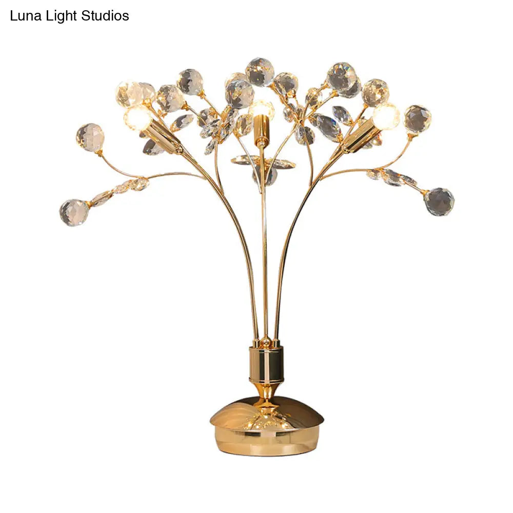 Minimalist Beveled Crystal Nightstand Lamp - 3-Light Gold Desk Lighting With Pedestal