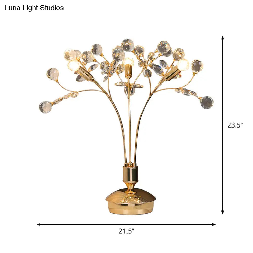 Minimalist Beveled Crystal Nightstand Lamp - 3-Light Gold Desk Lighting With Pedestal