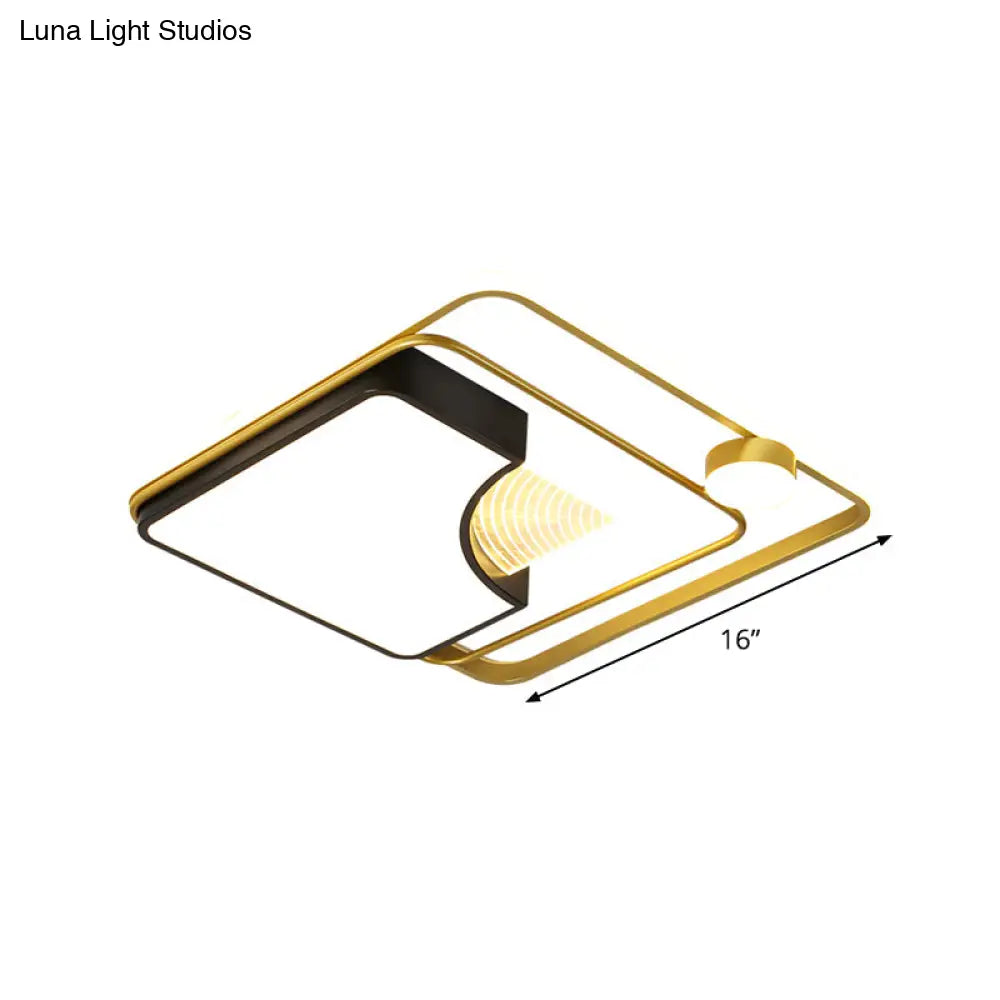 Minimalist Black And Gold Metal Square Ceiling Fixture - 16’/19.5’ Contemporary Flush Mount Led