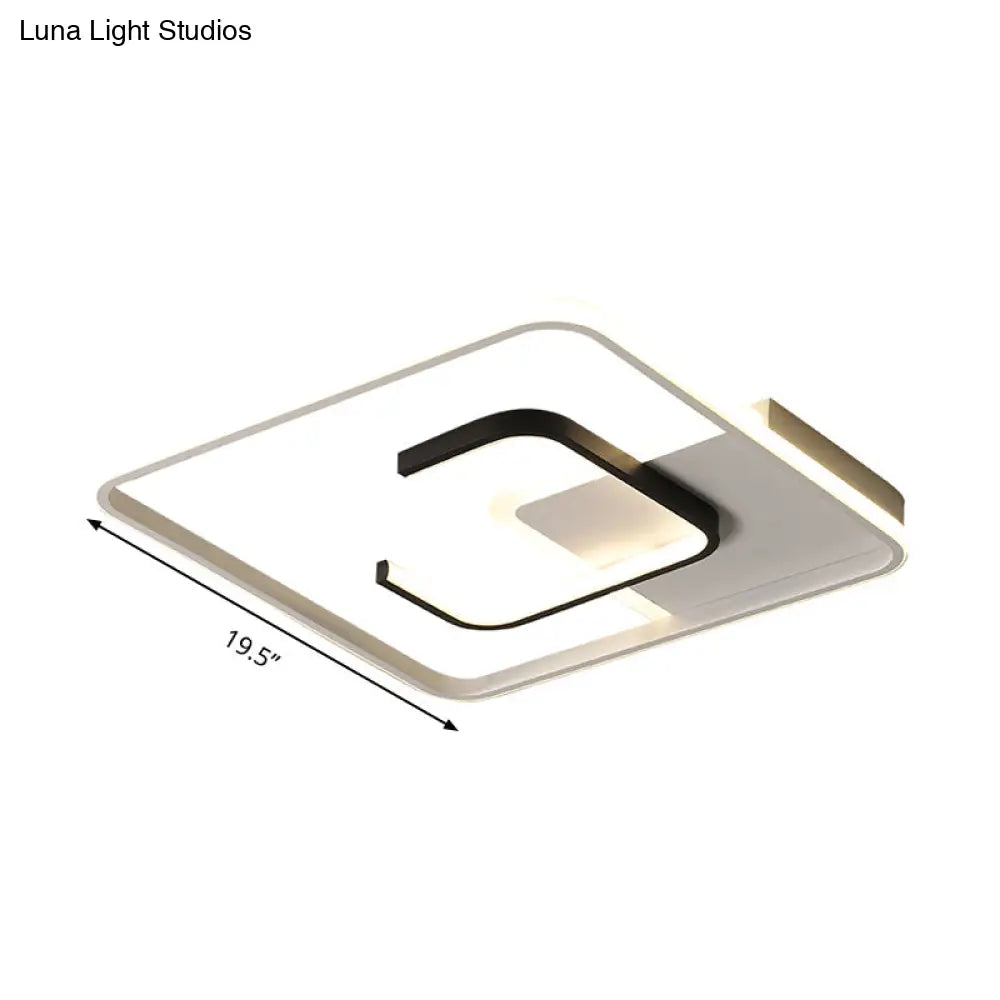 Minimalist Black And White Led Ceiling Light With Remote Control Stepless Dimming - 16’/19.5’ Wide