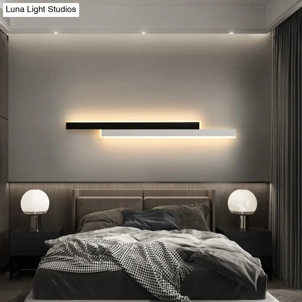 Minimalist Black And White Linear Led Wall Light - Modern Metal Flush Mount Sconce For Corridor
