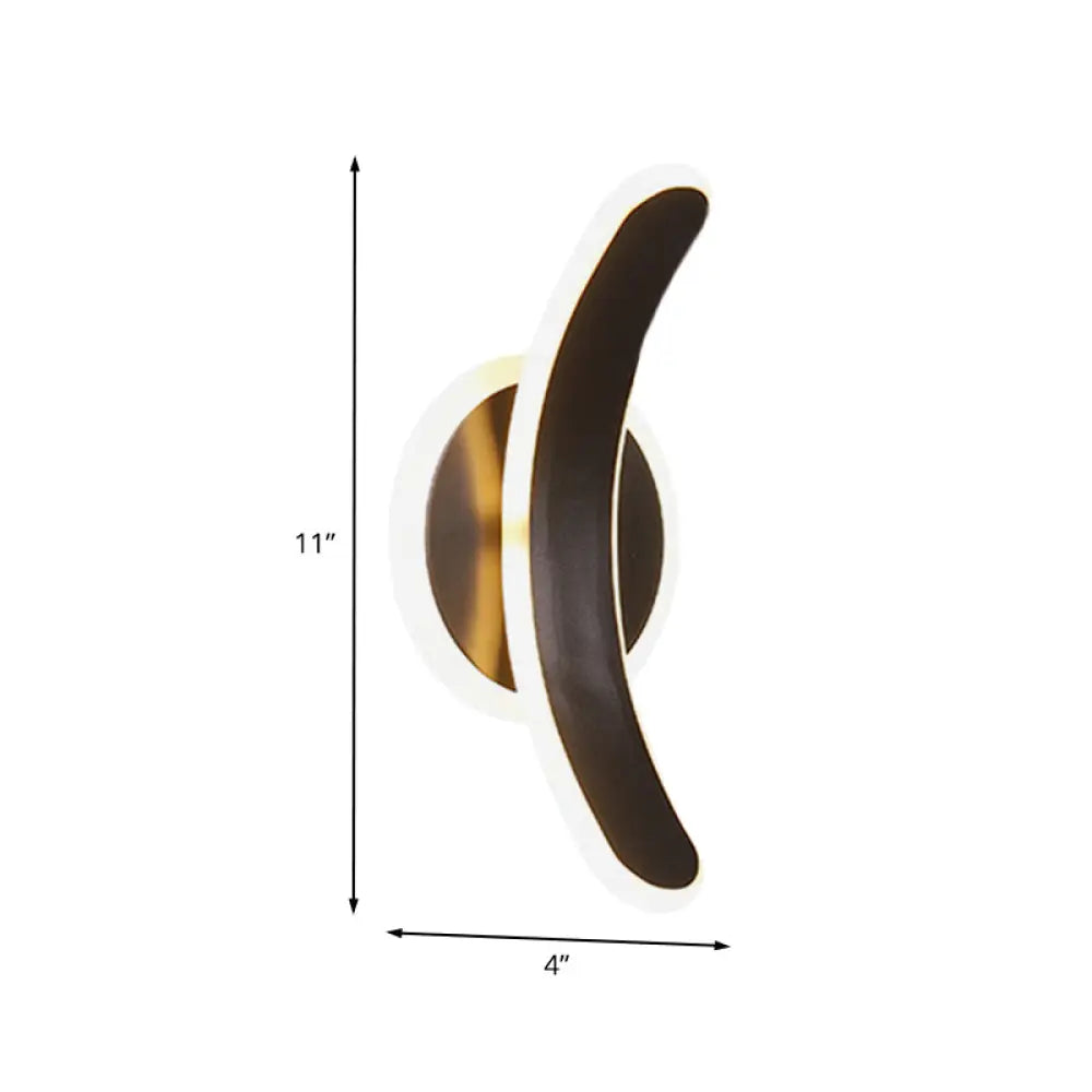 Minimalist Black Bend Led Wall Sconce - Acrylic Mounted Lamp In White/Warm Light