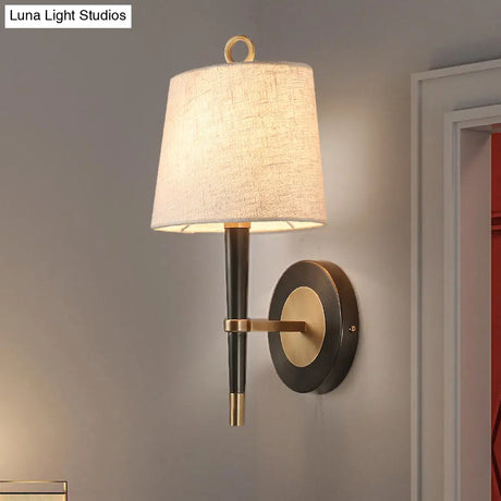 Minimalist Black-Brass Wall Sconce Light: Fabric Taper Lamp For Corridor