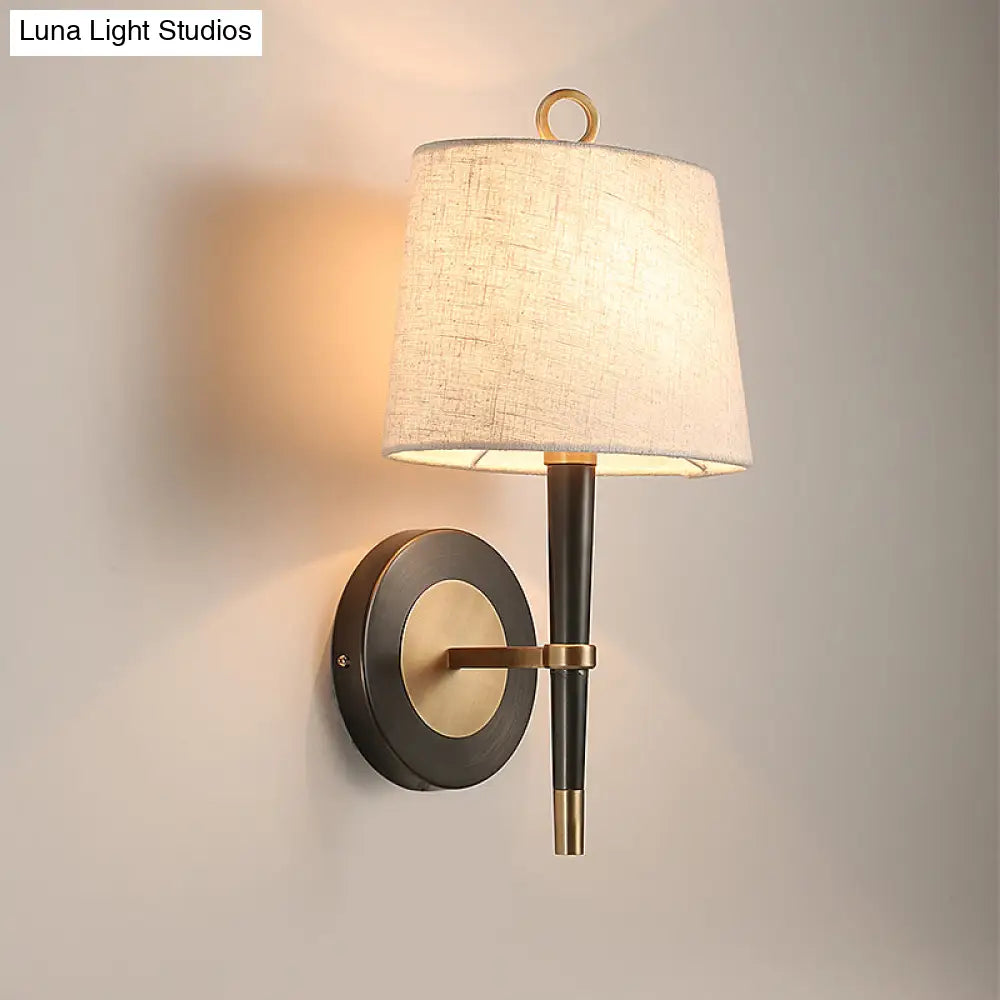 Minimalist Black-Brass Wall Sconce Light: Fabric Taper Lamp For Corridor
