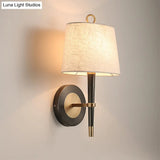 Minimalist Black-Brass Wall Sconce Light: Fabric Taper Lamp For Corridor