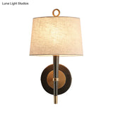 Minimalist Black-Brass Wall Sconce Light: Fabric Taper Lamp For Corridor