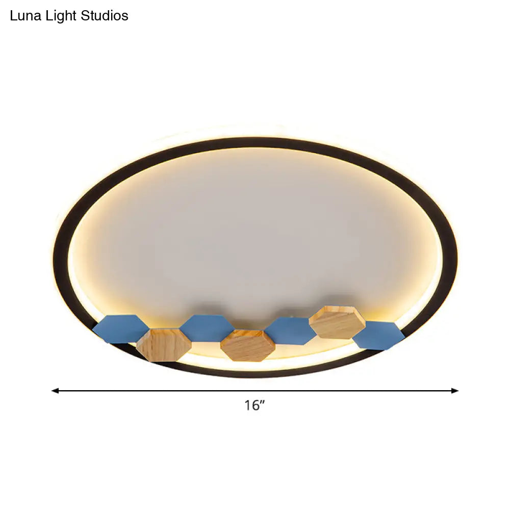 Minimalist Black Ceiling Mounted Led Flush Lamp With Leaf/Geometric Deco - Round/Square Design